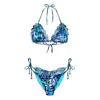 Deessa Ibiza Women's Boho Style Ruffle Bikini Blue Butterfly Carmen Lucia