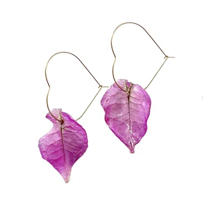 Deessa Ibiza Women's Gold / Pink Ibiza Flower Bougainvillea Earrings Pink Fuchsia Heart In Multi