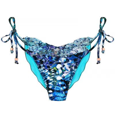 Deessa Ibiza Women's Green / Blue Boho Ibiza Bikini Bottom Blue Butterfly In Green/blue