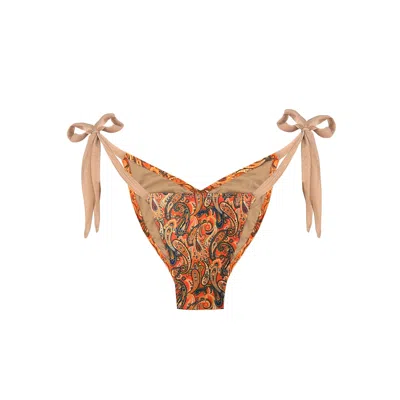 Deessa Ibiza Women's Orange / Gold Orange Paisley Print Bikini Bottom Leah