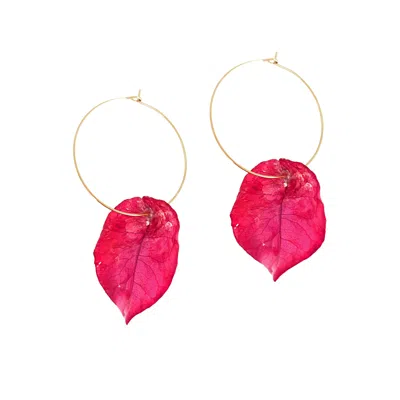 Deessa Ibiza Women's Red / Pink Ibiza Flower Bougainvillea Hoop Earrings Cerise Pink Red In Multi