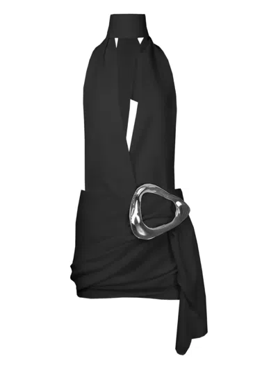 Defaïence Wrap-up Halter-neck Mini Dress In Black