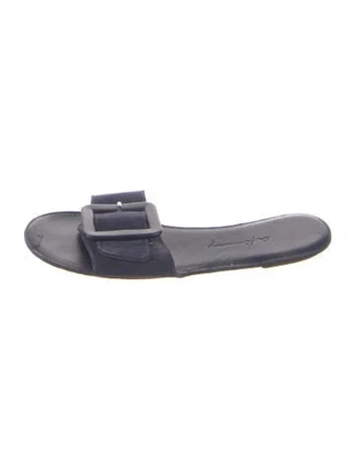 Pre-owned Definery Suede Slides In Blue