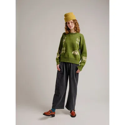 Degen Birds Graphic Merino Sweater In Terra