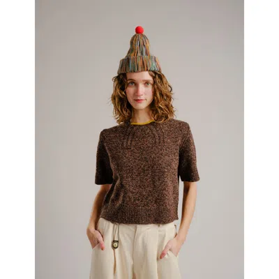 Degen Peaked Rib Contrast Neckline Tee In Walnut Marl