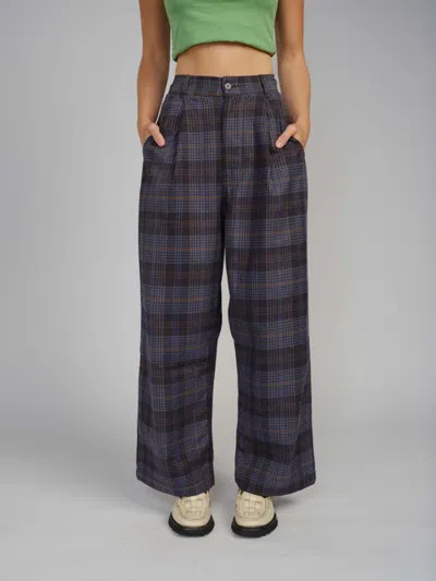 Degen Rylie Wide Leg Denim Pant In Plaid