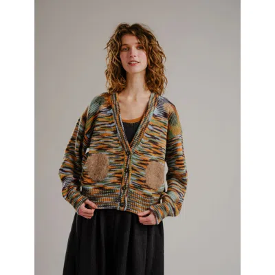Degen Space Dye Dot Alpaca Cardigan In Storm