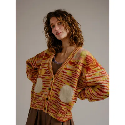 Degen Space Dye Dot Alpaca Cardigan In Sunrise