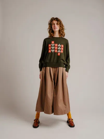 Degen Vintage Floral Crew Sweater In Evergreen