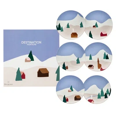 Degrenne Paris Destination Montagne - 9" Salad/dessert Plate Gift Box (set Of 6) In Blue;brown;green