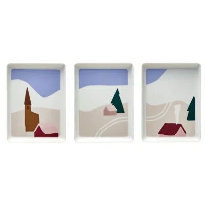 Degrenne Paris Destination Montagne - Gift Box Of 3 Rectangular Shared Plate 16x12 Cm In Blue;white;green