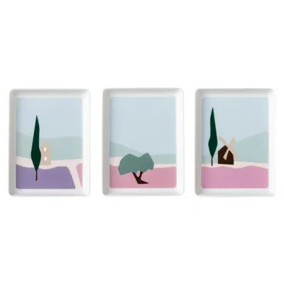 Degrenne Paris Destination Sud 3 Piece Small Appetizer Plate Set In Blue;pink;purple