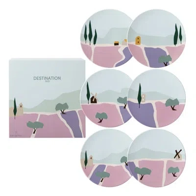 Degrenne Paris Destination Sud 9" Salad/dessert Plate Gift Box (set Of 6) In Blue;pink;purple