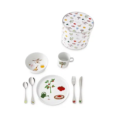 Degrenne Paris Eveil Gourmand Child's 7-piece Dinnerware And Cutlery Gift Set In White