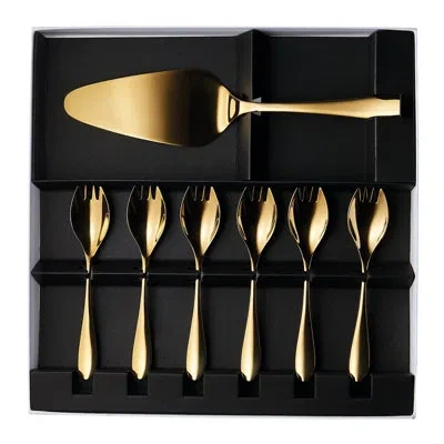 Degrenne Paris Onde Gold - Gift Box Of 6 Pastry Forks + Pastry Server