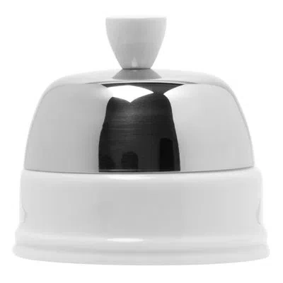 Degrenne Paris Salam 9.4679 Oz. Sugar Bowl With Lid In White;stainless Steel Mirror