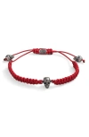 Degs & Sal Black Skull Bead Woven Bracelet In Red