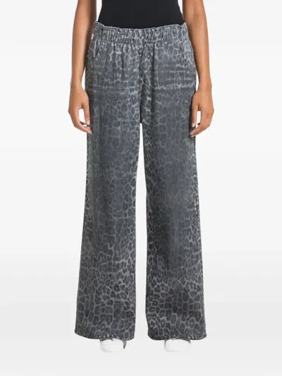 Deha Leopard-print Cotton Jeans In Gray