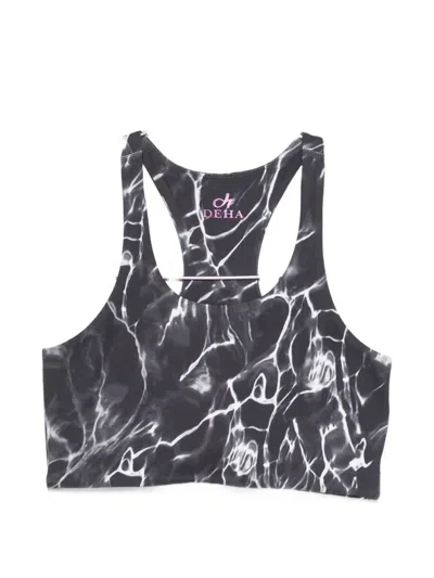 Deha Racerback Printed Sports Bras In Black