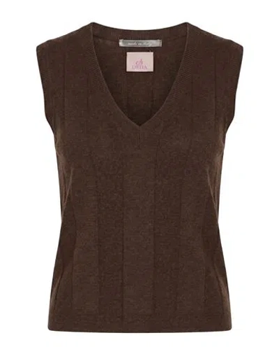 Deha Woman Sweater Dark Brown Size M Polyamide, Wool, Viscose, Cashmere