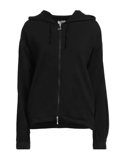 Deha Woman Sweatshirt Black Size L Cotton, Elastane, Linen, Viscose In Black