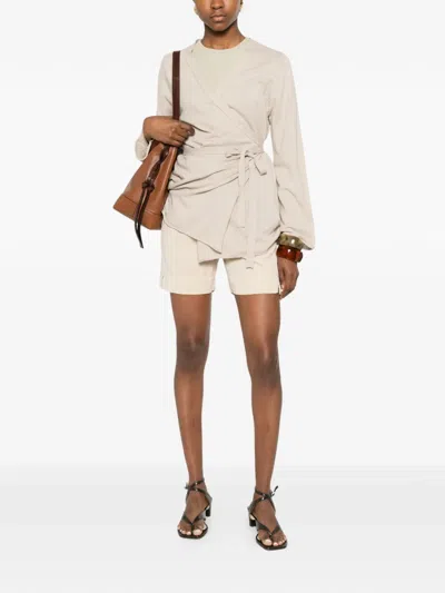 Deha Wrap V-neck Top In Neutral