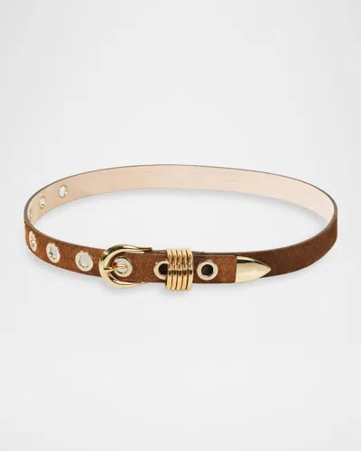 Dehanche 10 Rivet Suede Belt In Brown