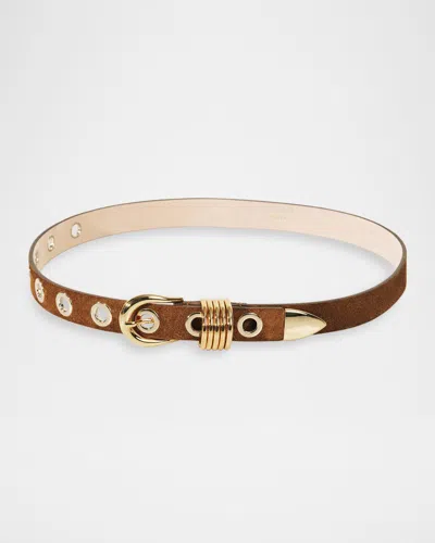 Dehanche 10 Rivet Suede Belt In Ochre/gold