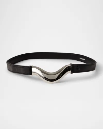 Dehanche Brancusi Metal Leather Belt In Black Silver