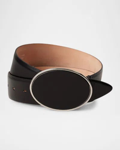 Dehanche Flint Buckle Leather Belt In Black Silver