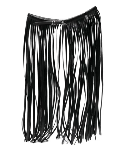 Dehanche Fringed Leather Belt In Black