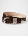 Dehanche Hollyhock Croc-embossed Leather Belt In Tobacco Croco Silver