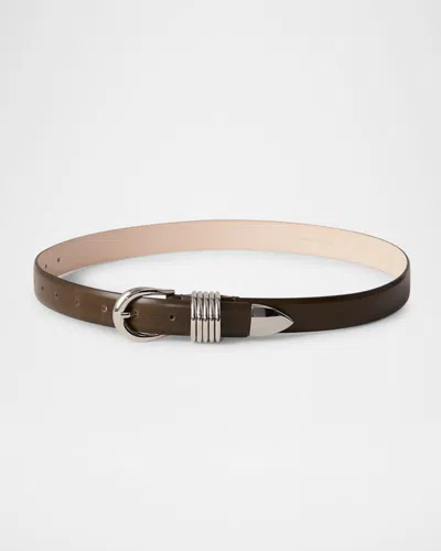 Dehanche Hollyhock Leather Belt In Khaki Green