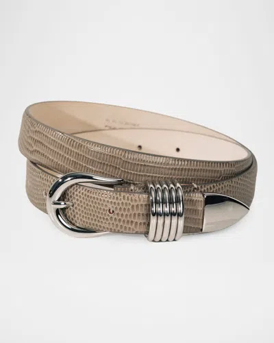 Dehanche Hollyhock Lizard-embossed Leather Belt In Gray