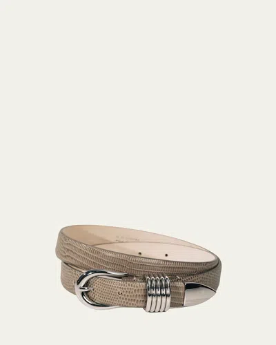 Dehanche Hollyhock Lizard-embossed Leather Belt In Green