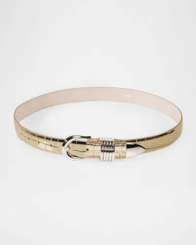 Dehanche Hollyhock Mirror Croc-embossed Leather Belt In Orange