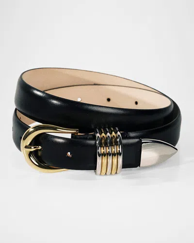 Dehanche Hollyhock Mix Metal Leather Belt In Bk Slv Gld