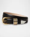 Dehanche Hollyhock Mix Metal Leather Belt In Black