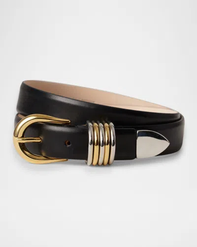 Dehanche Hollyhock Mix Metal Leather Belt In Black Silver Gold