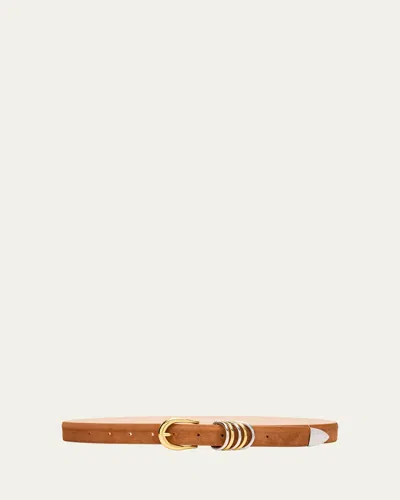 Dehanche Hollyhock Mixed Metal Calfskin Suede Belt In Camel Cavallino Silver Gold