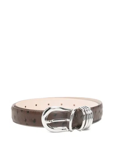 Dehanche Hollyhock Ostrich-pattern Leather Belt In Brown