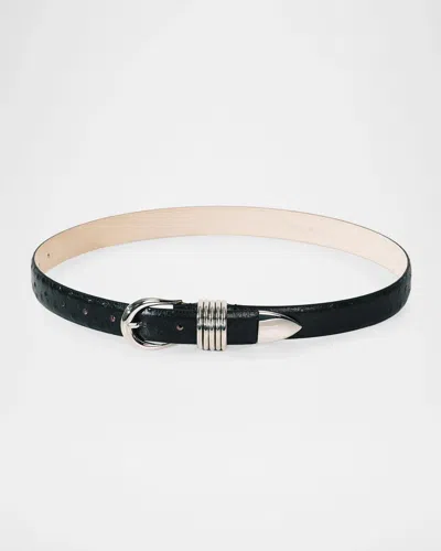 Dehanche Hollyhock Ostrich-embossed Leather Belt In Black Ostr