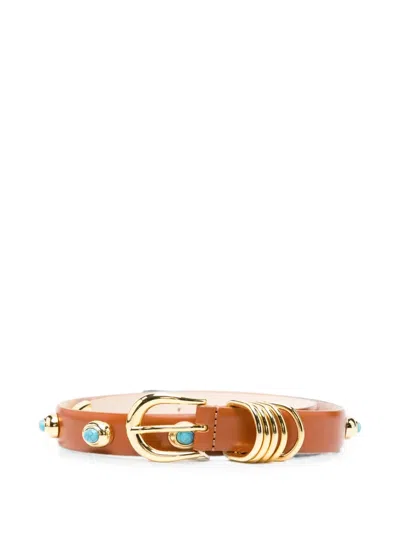 Dehanche Hollyhock Stone Turquoise-embellished Leather Belt In Gray