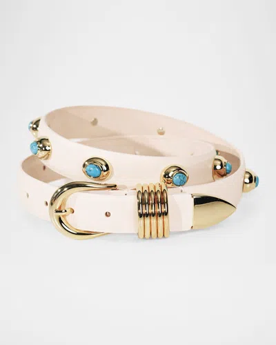 Dehanche Hollyhock Stone Tiger & Apos;s Eye & 24k Gold-plated Leather Belt In Neutral