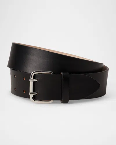 Dehanche Hutch Calfskin Leather Medium Belt In Black/silver