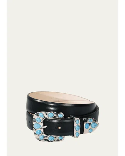 Dehanche Juna Turquoise Leather Belt In Black / Si