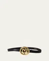 Dehanche Koru Skinny Leather Belt In Black/gold