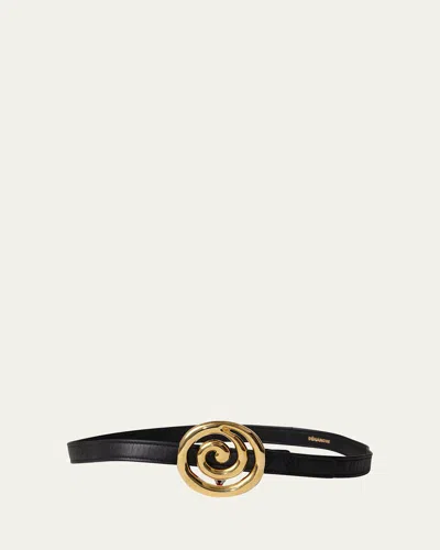 Dehanche Koru Skinny Leather Belt In Black/gold
