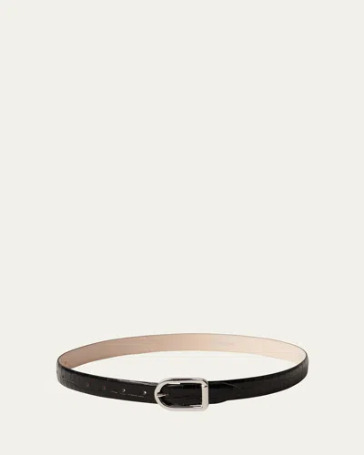 Dehanche Mija Croco-embossed Leather Skinny Belt In Black/silver