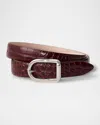 Dehanche Mija Croco-embossed Leather Skinny Belt In Burgundy